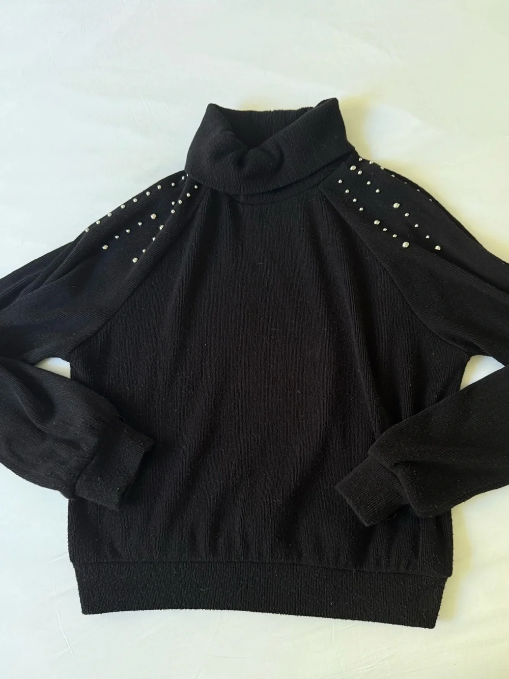 Zara Black Turtleneck Sweater with Silver Stud Shoulders - Picture 1 of 4